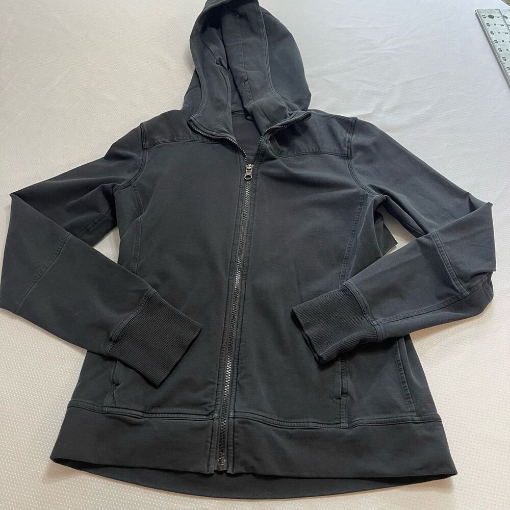 Lululemon Jacket Women's 4 Black Hood Full Zip Luon Back Vent Mesh Thumbholes